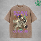 Stay Curious American Retro 230G Washed T-Shirt Available in Multiple Colors Fashionable Pure Cotton Short Sleeve