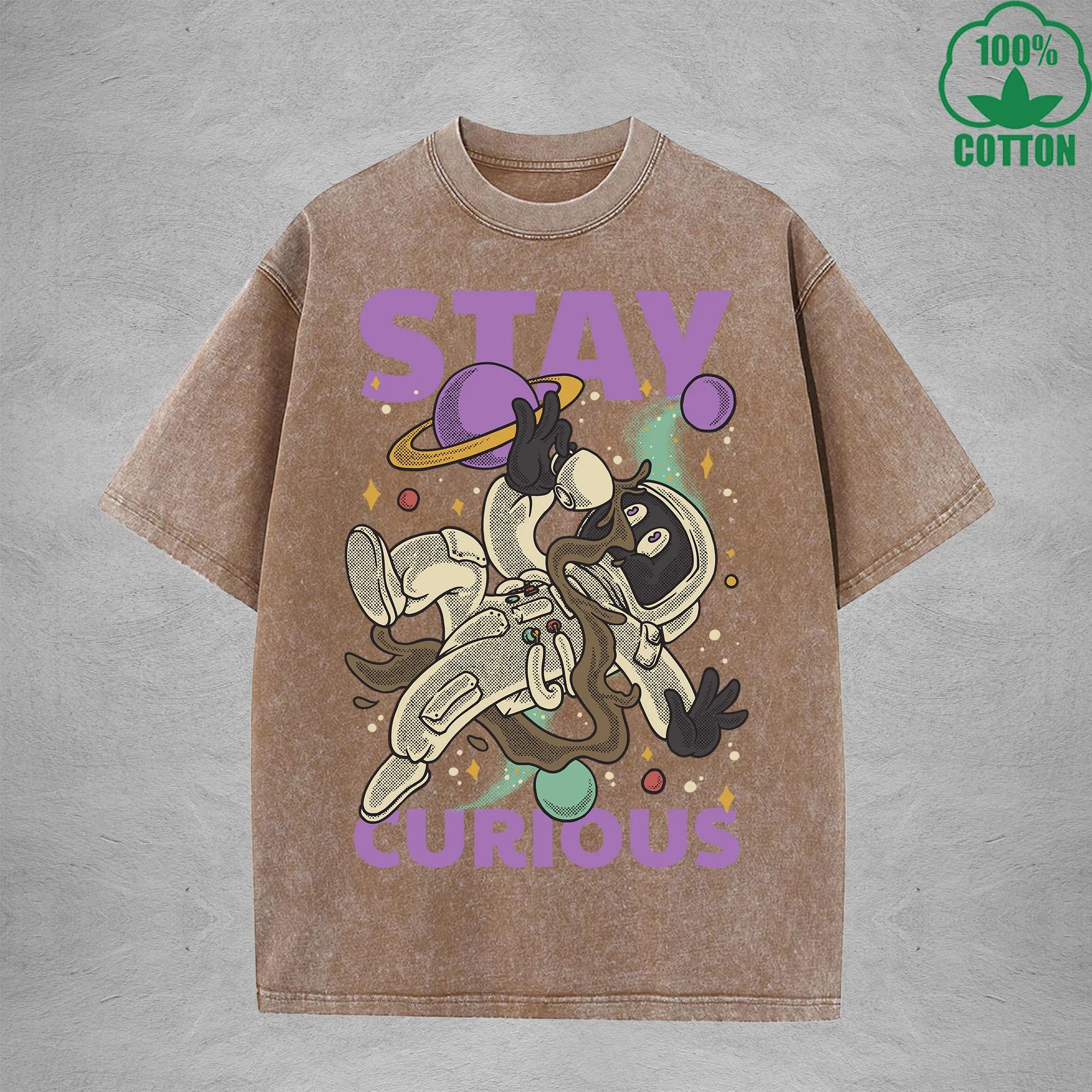 Stay Curious American Retro 230G Washed T-Shirt Available in Multiple Colors Fashionable Pure Cotton Short Sleeve