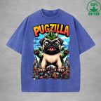 PugzillaInterest Printed Washed T-Shirt 230G Loose Trendy Fashionable 100%Cotton Short Sleeve Top