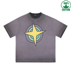 Planet Printed Dirty WashT-Shirt 230G Multicolor Loose Trendy Fashionable 100%Cotton Short Sleeve Top
