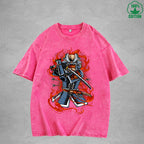 Ghost Samurai Interest Printed Washed T-Shirt 230G Multicolor Loose Trendy Fashionable Cotton Short Sleeve Top