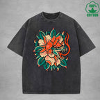 Deadly FlowerInterest Printed Washed T-Shirt 230G Multicolor Loose Trendy Fashionable 100%Cotton Short Sleeve Top