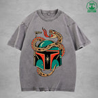 Deadly SnakeInterest Printed Washed T-Shirt 230G Multicolor Loose Trendy Fashionable 100%Cotton Short Sleeve Top