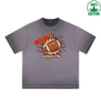 Touchdown Time Printed Dirty Wash T-Shirt 230G Multicolor Loose Trendy Fashionable 100%Cotton Short Sleeve Top