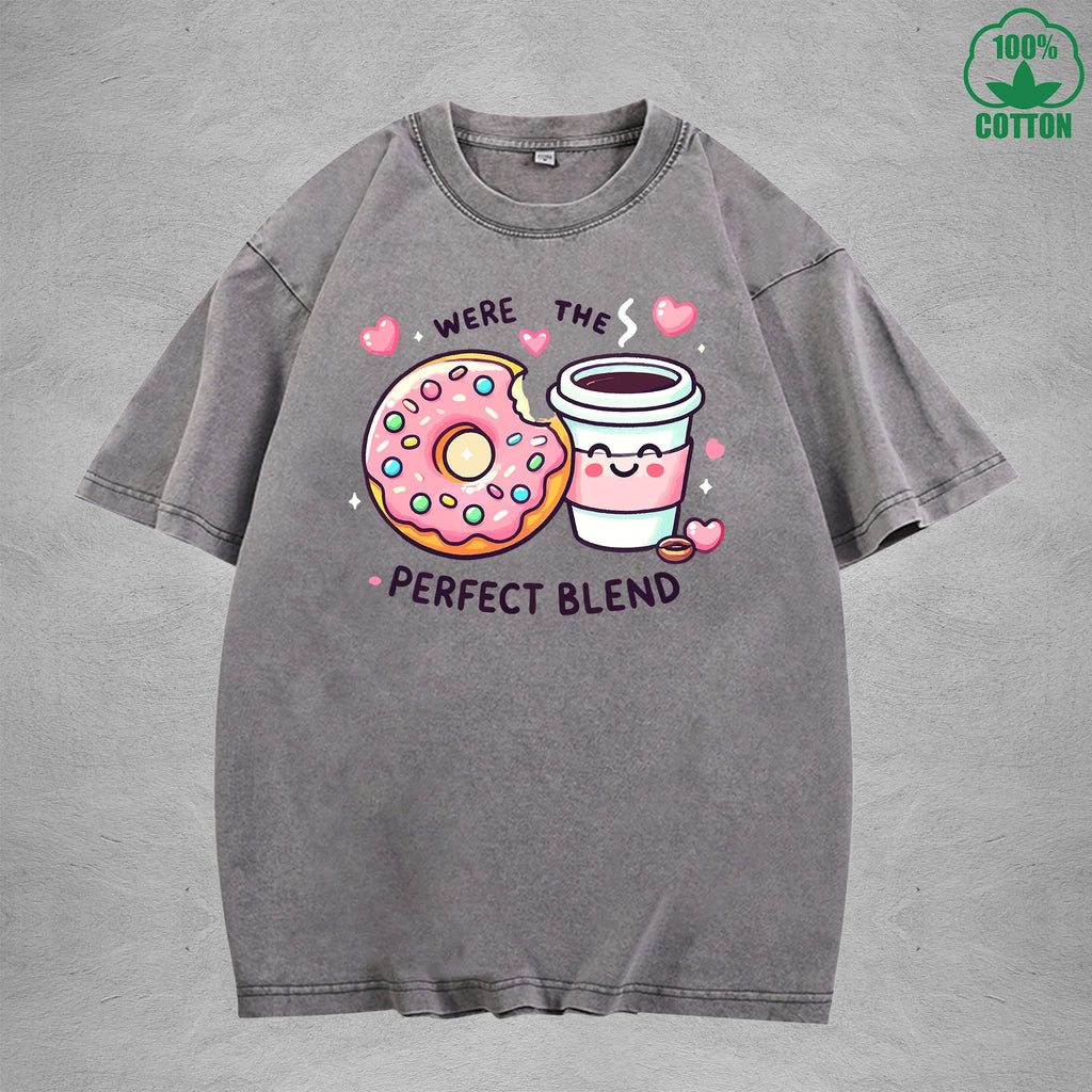 Were The Perfect BlendInterest Printed Washed T-Shirt 230G Loose Trendy Fashionable 100%Cotton Short Sleeve Top