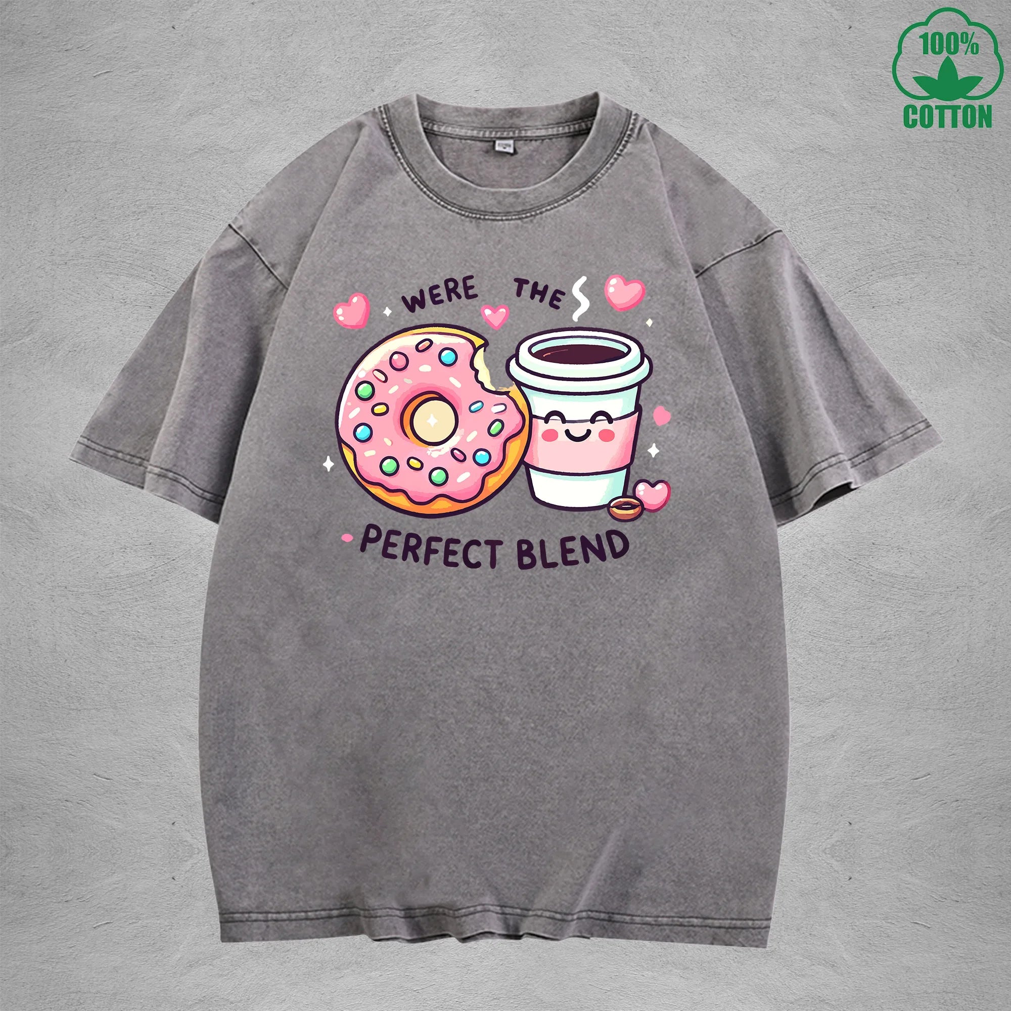 Were The Perfect BlendInterest Printed Washed T-Shirt 230G Loose Trendy Fashionable 100%Cotton Short Sleeve Top