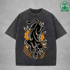 Black PantherInterest Printed Washed T-Shirt 230G Multicolor Loose Trendy Fashionable 100%Cotton Short Sleeve Top