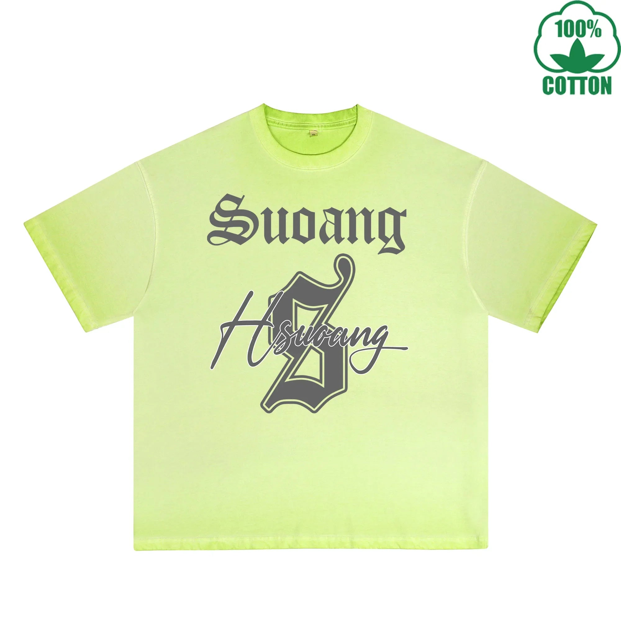 Hsucang Printed Dirty WashT-Shirt 230G Multicolor Loose Trendy Fashionable 100%Cotton Short Sleeve Top
