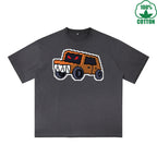 Angry Truck Printed Dirty WashT-Shirt 230G Multicolor Loose Trendy Fashionable 100%Cotton Short Sleeve Top