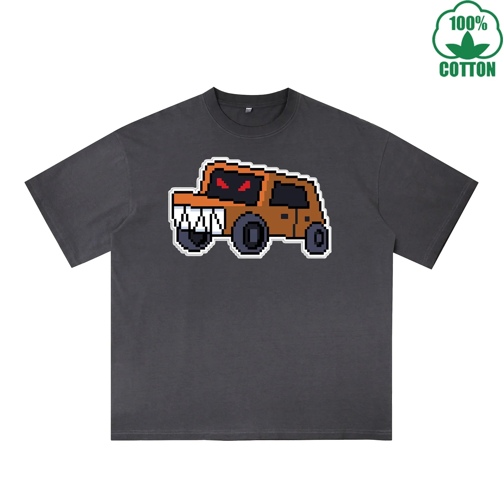 Angry Truck Printed Dirty WashT-Shirt 230G Multicolor Loose Trendy Fashionable 100%Cotton Short Sleeve Top