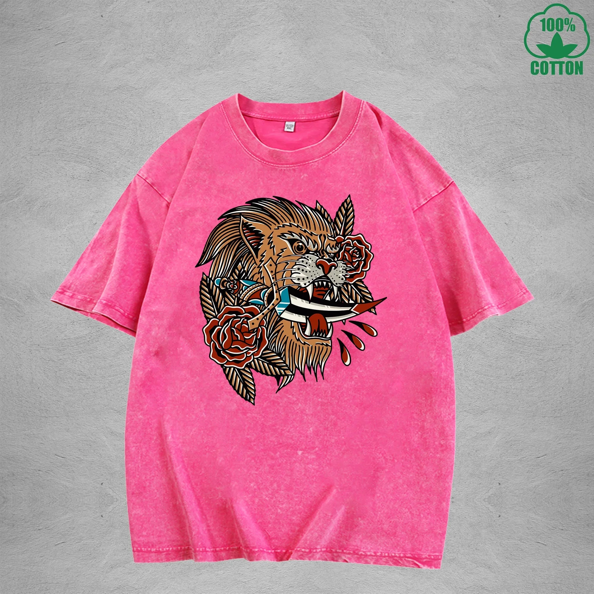 PredatorInterest Printed Washed T-Shirt 230G Multicolor Loose Trendy Fashionable 100%Cotton Short Sleeve Top