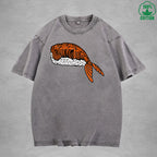 Cute SushiInterest Printed Washed T-Shirt 230G Multicolor Loose Trendy Fashionable 100%Cotton Short Sleeve Top