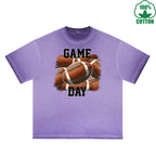 Game Day Printed Dirty Wash T-Shirt 230G Multicolor Loose Trendy Fashionable 100%Cotton Short Sleeve Top