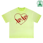 Xoxo Printed Dirty Wash T-Shirt 230G Multicolor Loose Trendy Fashionable 100%Cotton Short Sleeve Top
