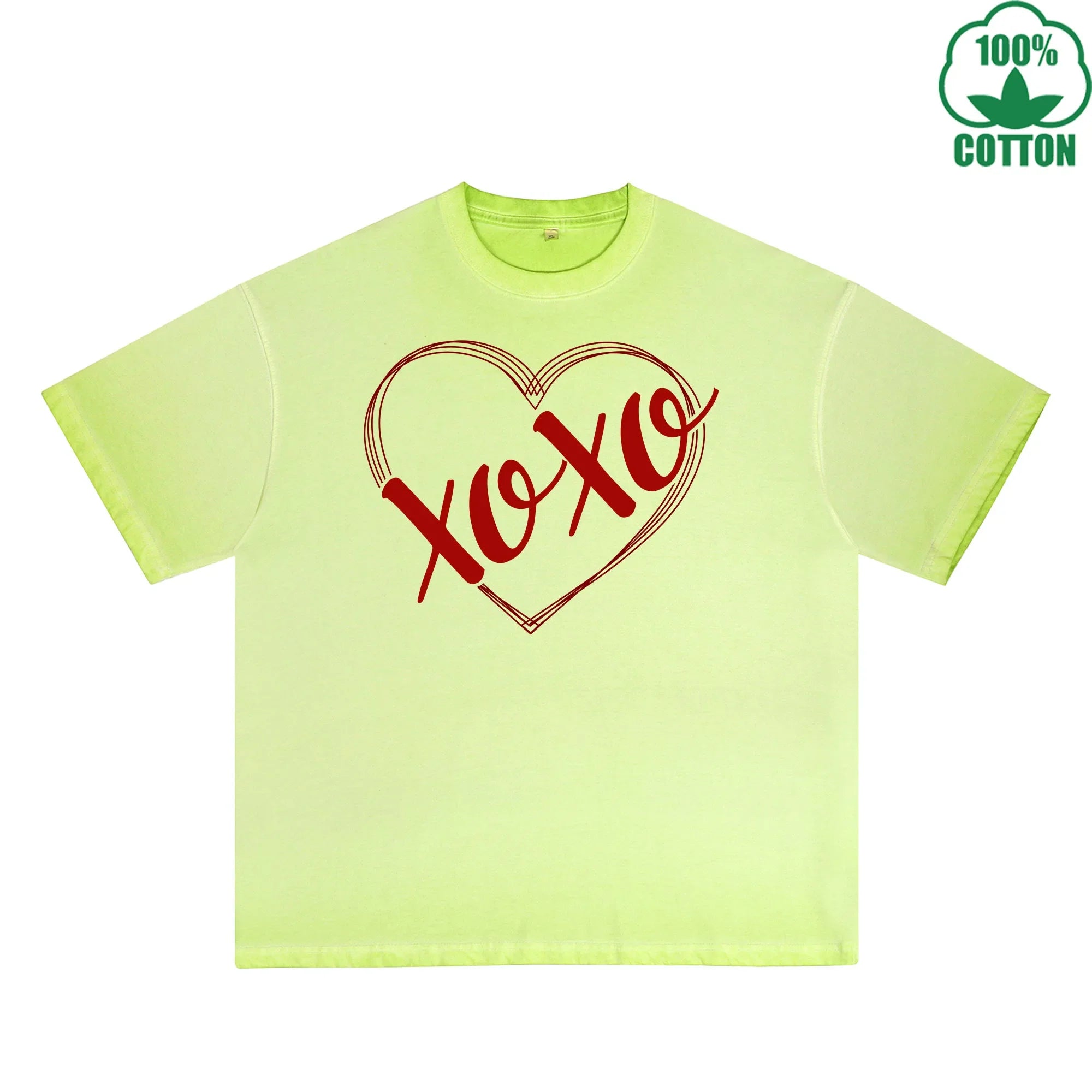 Xoxo Printed Dirty Wash T-Shirt 230G Multicolor Loose Trendy Fashionable 100%Cotton Short Sleeve Top