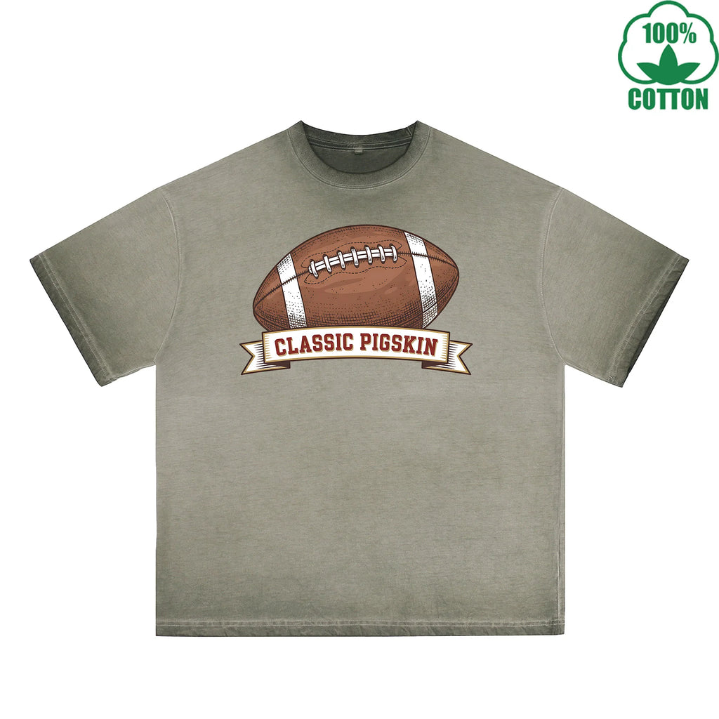 CLASSIC PIGSKIN Printed Dirty Wash T-Shirt 230G Multicolor Loose Trendy Fashionable 100%Cotton Short Sleeve Top