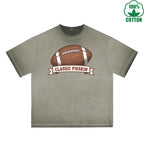 CLASSIC PIGSKIN Printed Dirty Wash T-Shirt 230G Multicolor Loose Trendy Fashionable 100%Cotton Short Sleeve Top