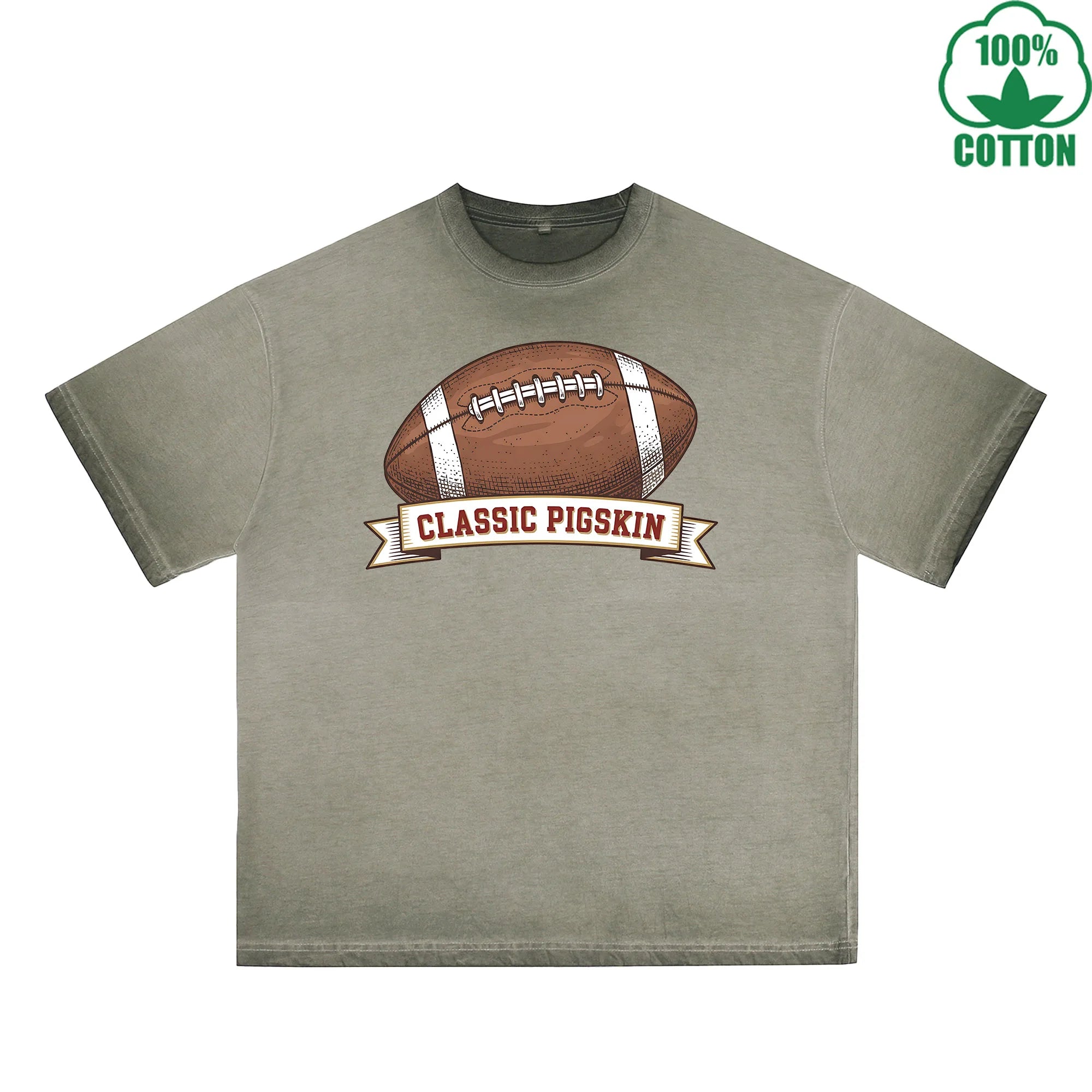 CLASSIC PIGSKIN Printed Dirty Wash T-Shirt 230G Multicolor Loose Trendy Fashionable 100%Cotton Short Sleeve Top
