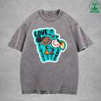 Love is always loveInterest Printed Washed T-Shirt 230G Loose Trendy Fashionable 100%Cotton Short Sleeve Top