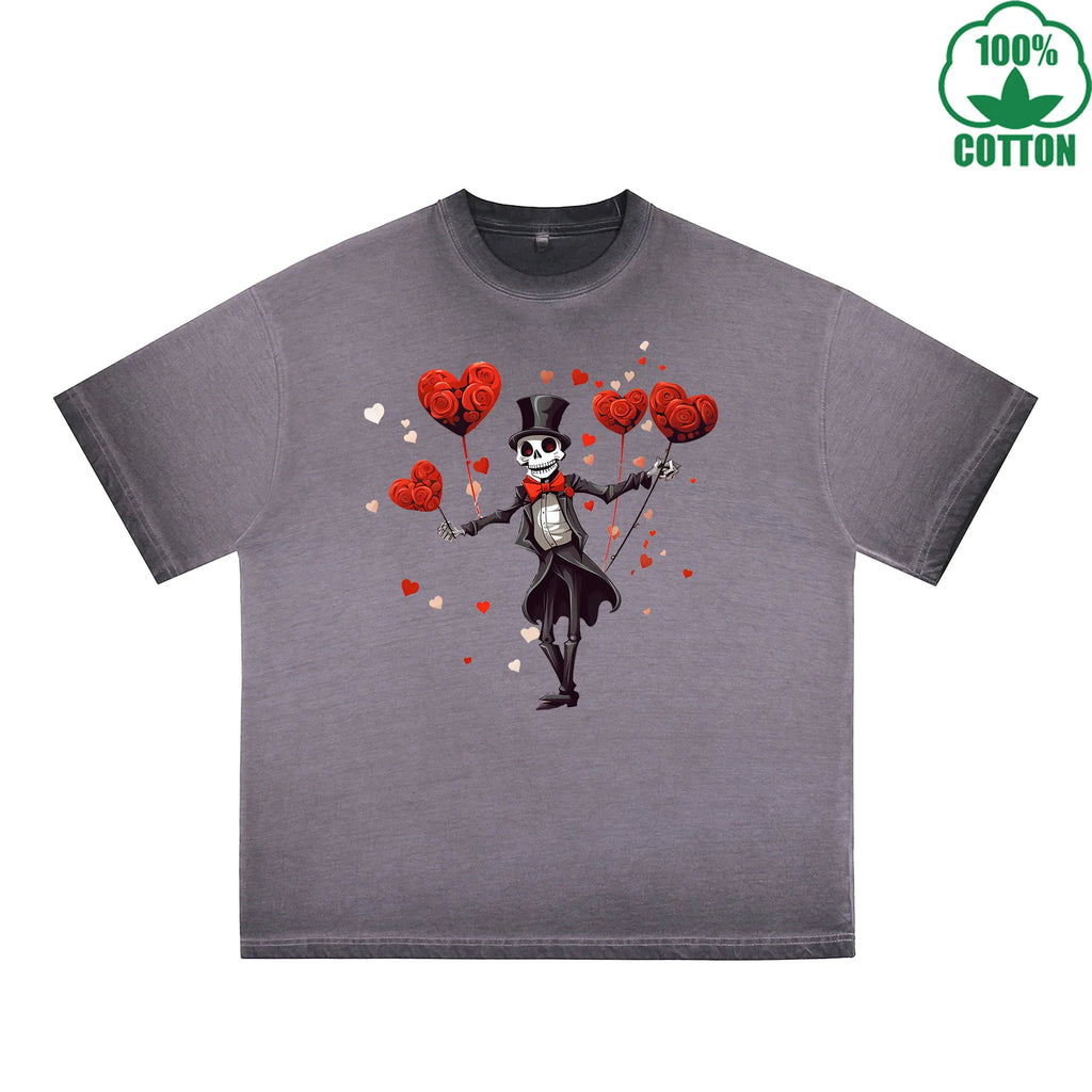LOVE Printed Dirty Wash T-Shirt 230G Multicolor Loose Trendy Fashionable 100%Cotton Short Sleeve Top