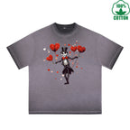 LOVE Printed Dirty Wash T-Shirt 230G Multicolor Loose Trendy Fashionable 100%Cotton Short Sleeve Top