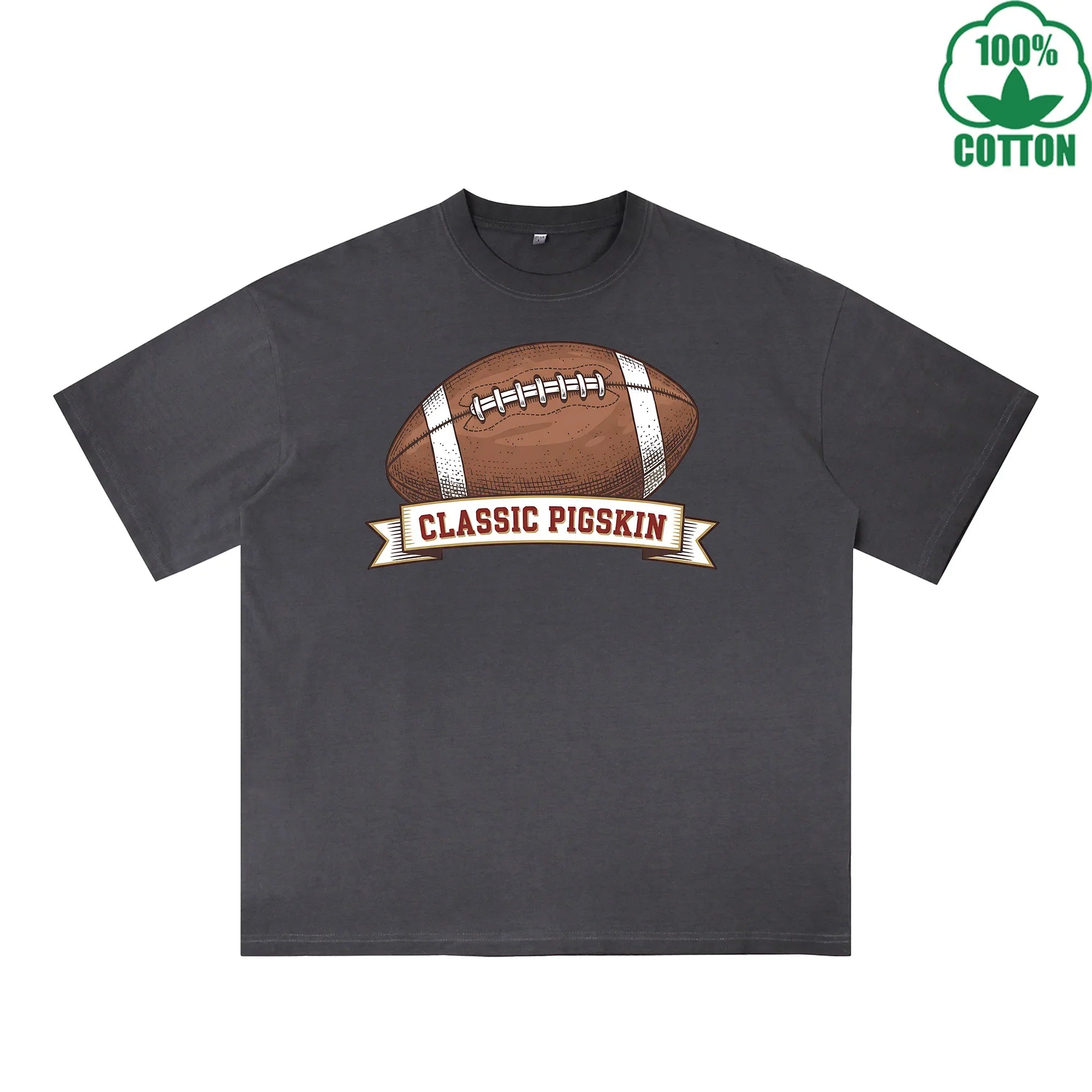 CLASSIC PIGSKIN Printed Dirty Wash T-Shirt 230G Multicolor Loose Trendy Fashionable 100%Cotton Short Sleeve Top