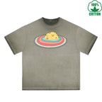 Microcosm Printed Dirty WashT-Shirt 230G Multicolor Loose Trendy Fashionable 100%Cotton Short Sleeve Top