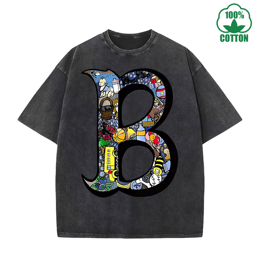 Quirky B World Trendy Loose Fit T-Shirt with Fun Print, 230G Washed, Fashionable Cotton Short Sleeve TopThe Best Gift Choice