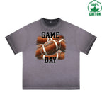 Game Day Printed Dirty Wash T-Shirt 230G Multicolor Loose Trendy Fashionable 100%Cotton Short Sleeve Top