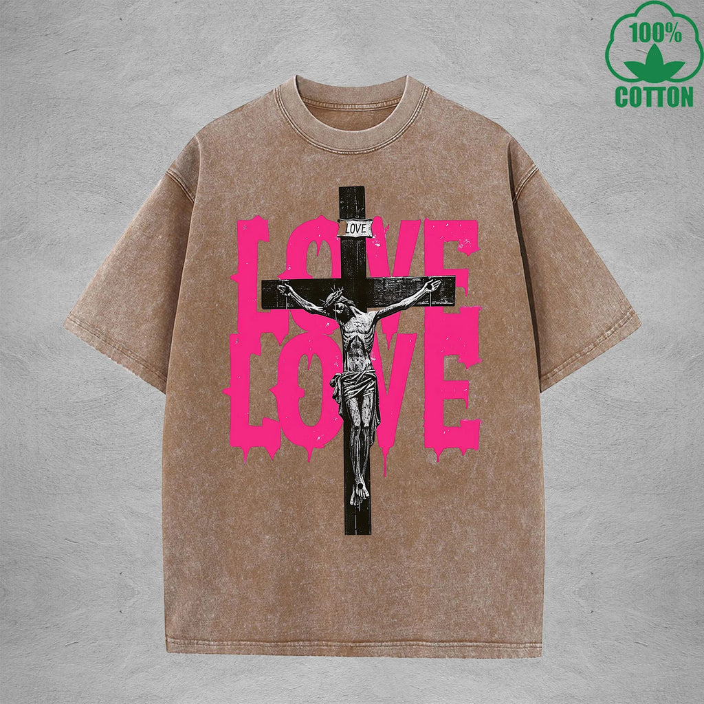 Love American Retro 230G Washed T-Shirt Available in Multiple Colors Fashionable Pure Cotton Short Sleeve
