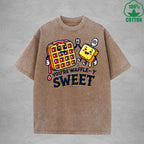 Waffle-Y SweetInterest Printed Washed T-Shirt 230G Loose Trendy Fashionable 100%Cotton Short Sleeve Top
