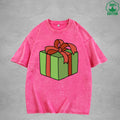 Christmas Present Interest Printed Washed T-Shirt 230G Multicolor Loose Trendy Fashionable 100%Cotton Short Sleeve Top