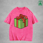 Christmas Present Interest Printed Washed T-Shirt 230G Multicolor Loose Trendy Fashionable 100%Cotton Short Sleeve Top