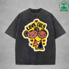 Love onlyInterest Printed Washed T-Shirt 230G Loose Trendy Fashionable 100%Cotton Short Sleeve Top