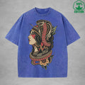 Venomous Snake ChiefInterest Printed Washed T-Shirt 230G Multicolor Loose Trendy Fashionable 100%Cotton Short Sleeve Top