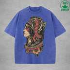 Venomous Snake ChiefInterest Printed Washed T-Shirt 230G Multicolor Loose Trendy Fashionable 100%Cotton Short Sleeve Top