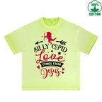 Silly God of Love Printed Dirty Wash T-Shirt 230G Multicolor Loose Trendy Fashionable 100%Cotton Short Sleeve Top