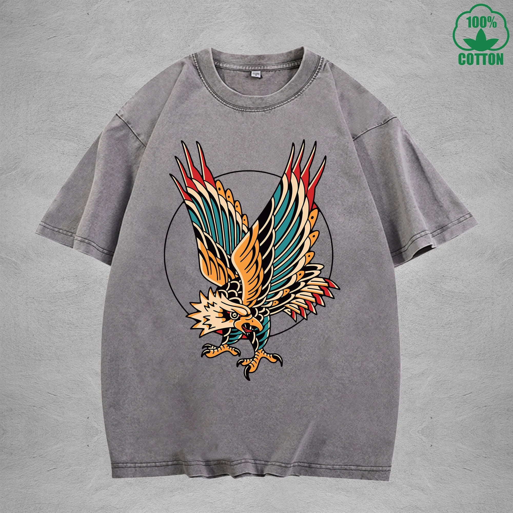 EagleInterest Printed Washed T-Shirt 230G Multicolor Loose Trendy Fashionable 100%Cotton Short Sleeve Top