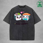 You Make Miso HappyInterest Printed Washed T-Shirt 230G Loose Trendy Fashionable 100%Cotton Short Sleeve Top
