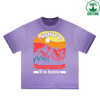 Go With All Your Heart Printed Dirty WashT-Shirt 230G Multicolor Loose Trendy Fashionable 100%Cotton Short Sleeve Top