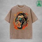 Flame Throwing GorillaInterest Printed Washed T-Shirt 230G Multicolor Loose Trendy Fashionable 100%Cotton Short Sleeve Top