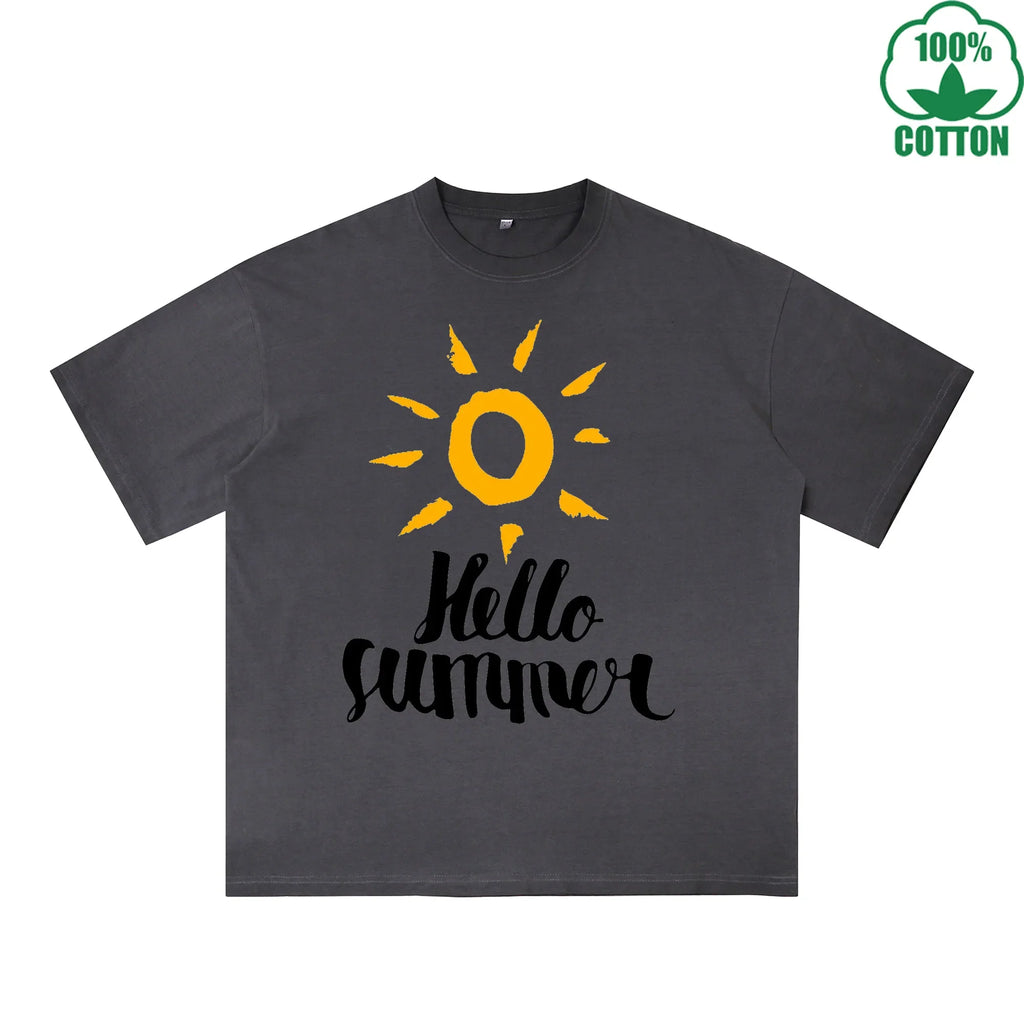 Summer Printed Dirty WashT-Shirt 230G Multicolor Loose Trendy Fashionable 100%Cotton Short Sleeve Top