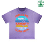 Footprints Printed Dirty WashT-Shirt 230G Multicolor Loose Trendy Fashionable 100%Cotton Short Sleeve Top