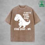 DinosaurInterest Printed Washed T-Shirt 230G Loose Trendy Fashionable 100%Cotton Short Sleeve Top