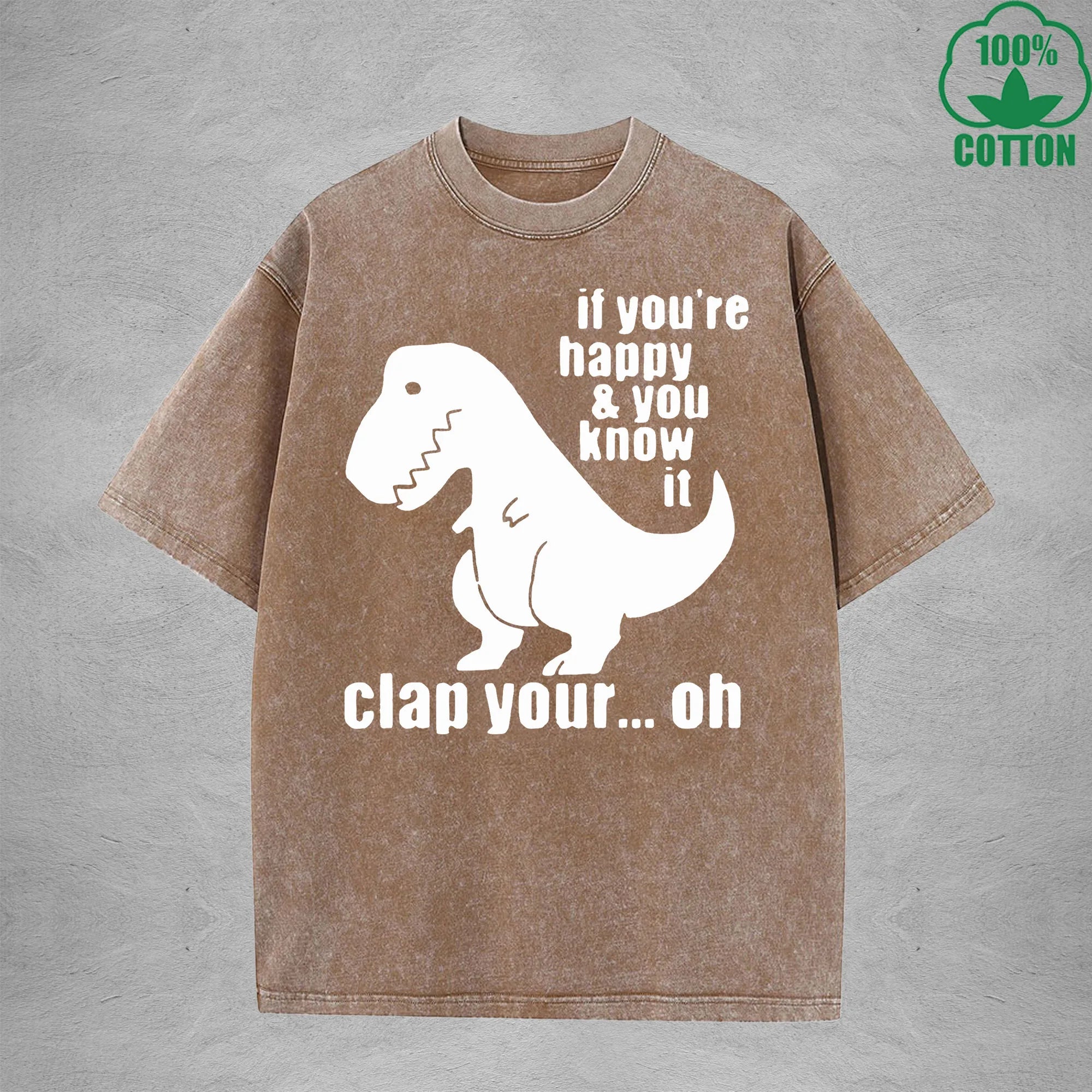 DinosaurInterest Printed Washed T-Shirt 230G Loose Trendy Fashionable 100%Cotton Short Sleeve Top