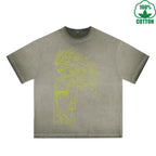 Golden Figure Pattern Multicolor 230G Dirty Wash Loose T-Shirt Comfortable Pure Cotton Breathable Short Sleeve Couple Style
