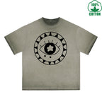 Crystal Ball Printed Dirty WashT-Shirt 230G Multicolor Loose Trendy Fashionable 100%Cotton Short Sleeve Top
