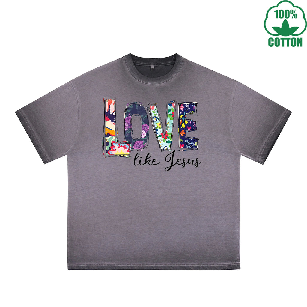 Love Printed Dirty WashT-Shirt 230G Multicolor Loose Trendy Fashionable 100%Cotton Short Sleeve Top