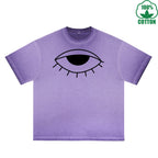 The Mysterious Eye Printed Dirty WashT-Shirt 230G Multicolor Loose Trendy Fashionable 100%Cotton Short Sleeve Top