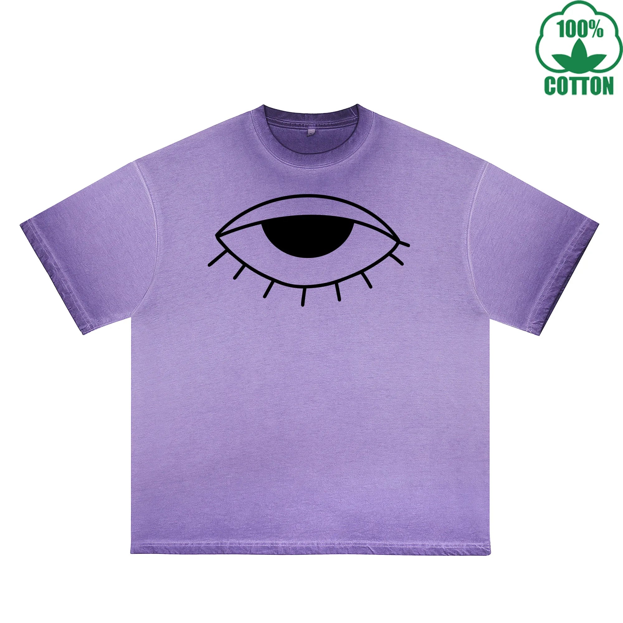 The Mysterious Eye Printed Dirty WashT-Shirt 230G Multicolor Loose Trendy Fashionable 100%Cotton Short Sleeve Top